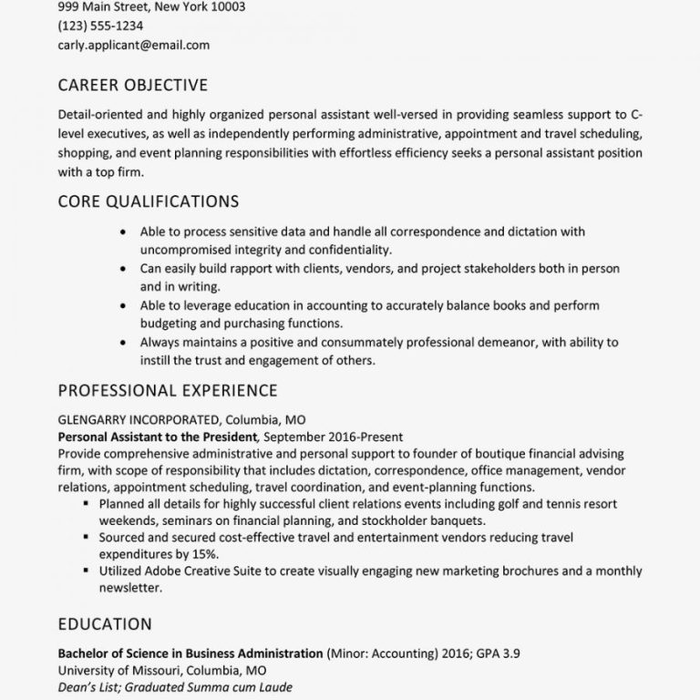 Executive Personal Assistant Cv Sample