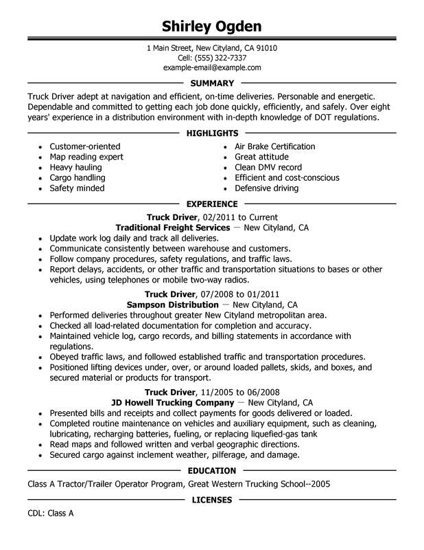 Driver Resume Examples