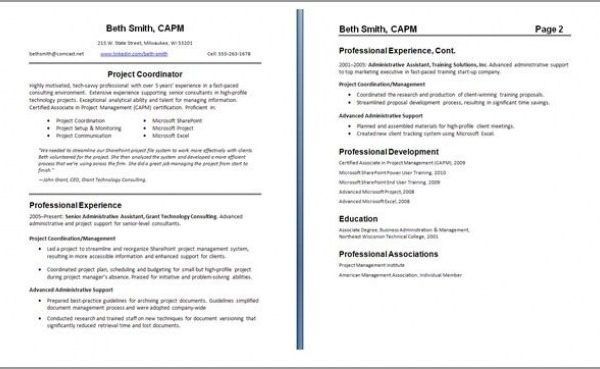 Two Page Resume Examples