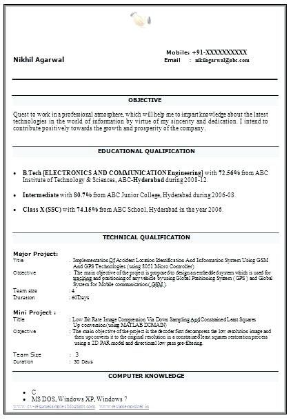 Resume Writing Examples Class 12