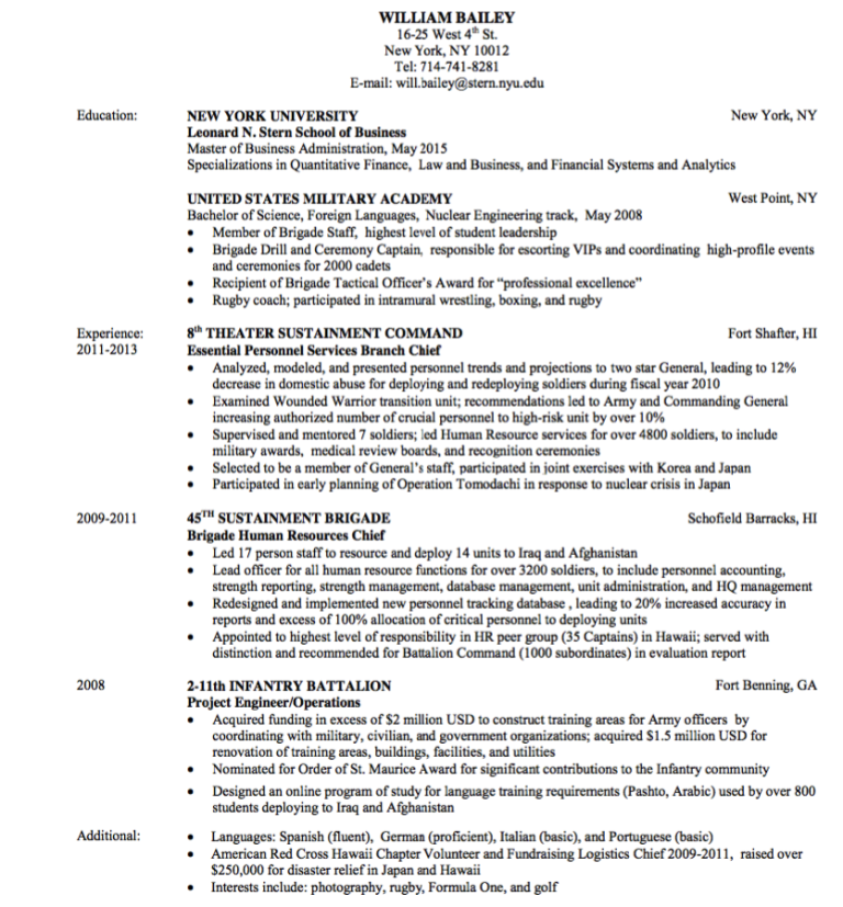 Military Resume Samples