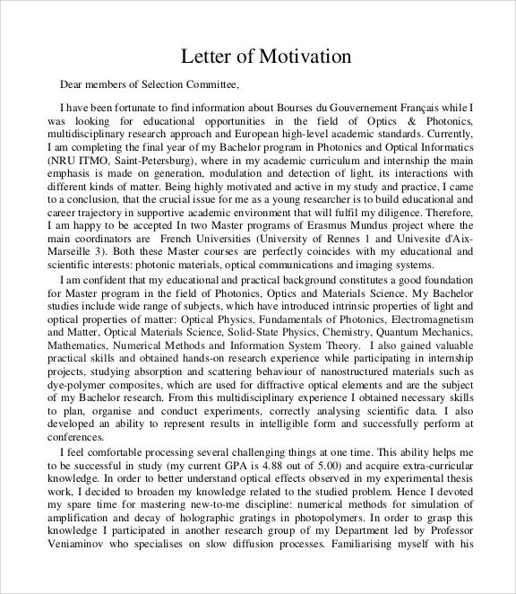 Motivation Letter For Masters Degree Pdf