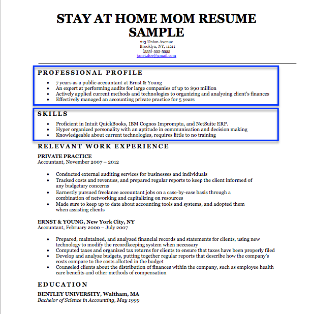 Resume Sample For Stay At Home Mom Going Back To Work