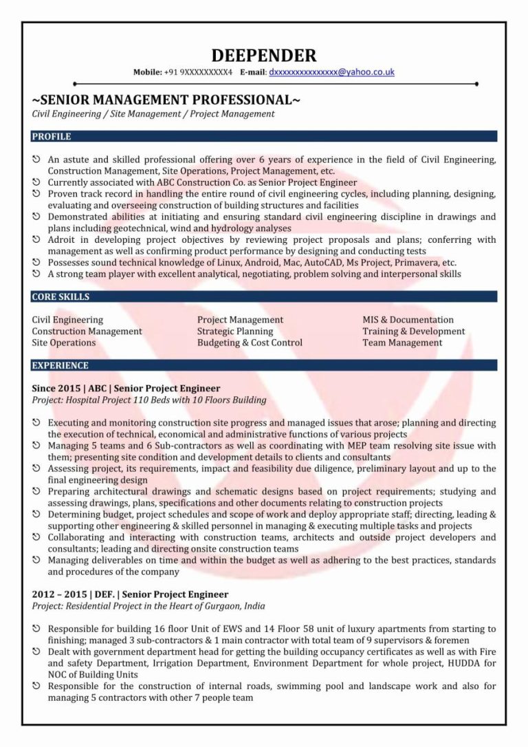 Sample Resume For Internship In Civil Engineering