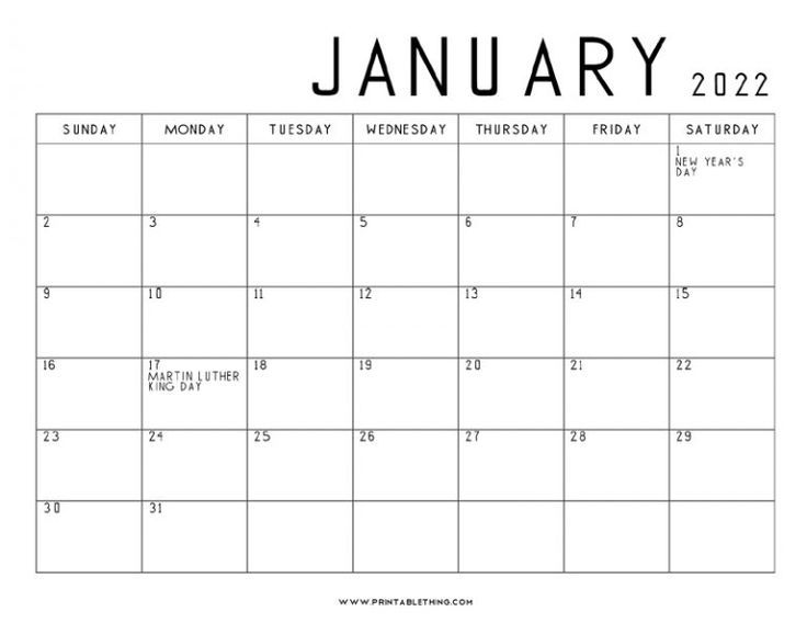 Free Printable Calendar January 2022 Pdf