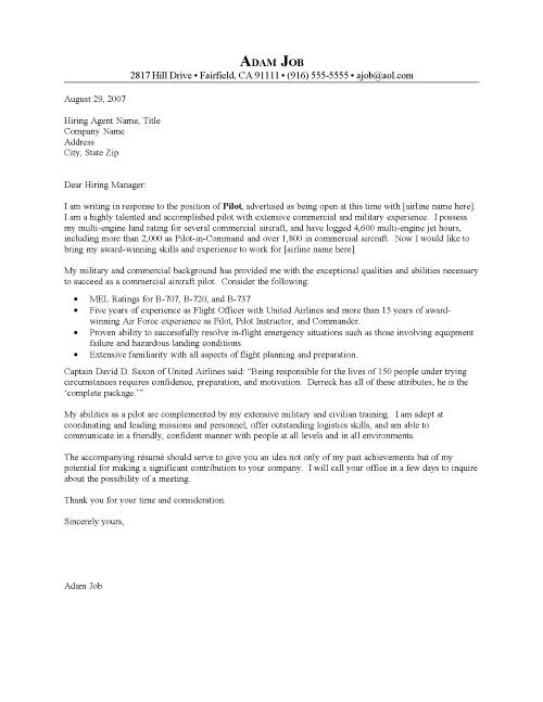 Pilot Cover Letter Examples