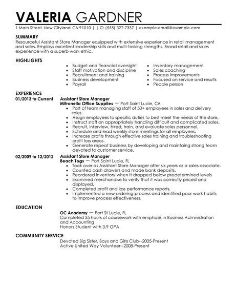 Retail Manager Resume Samples
