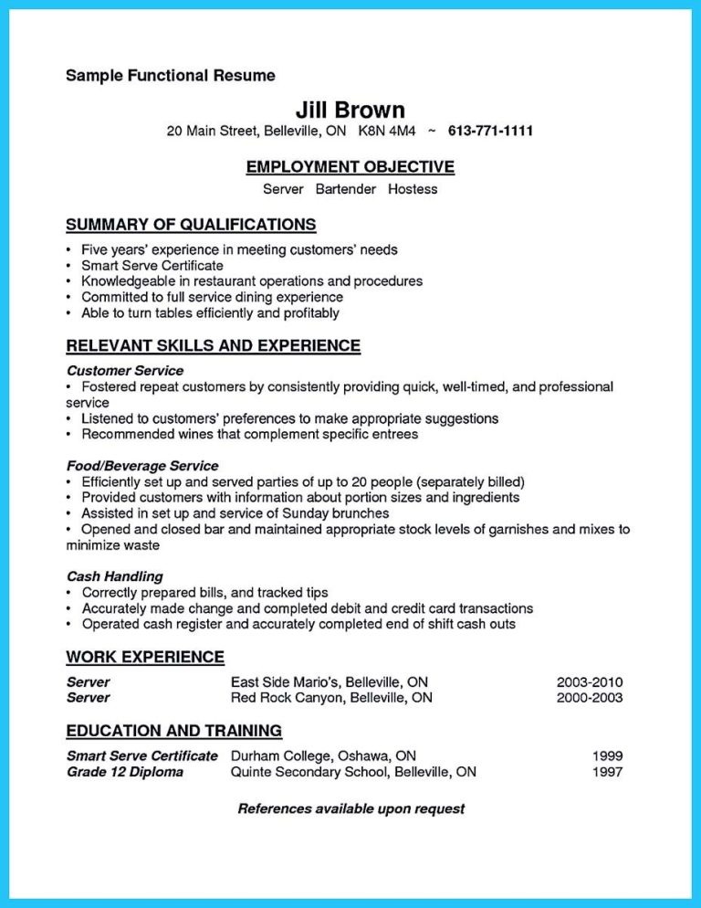 Bartender Resume Summary Examples