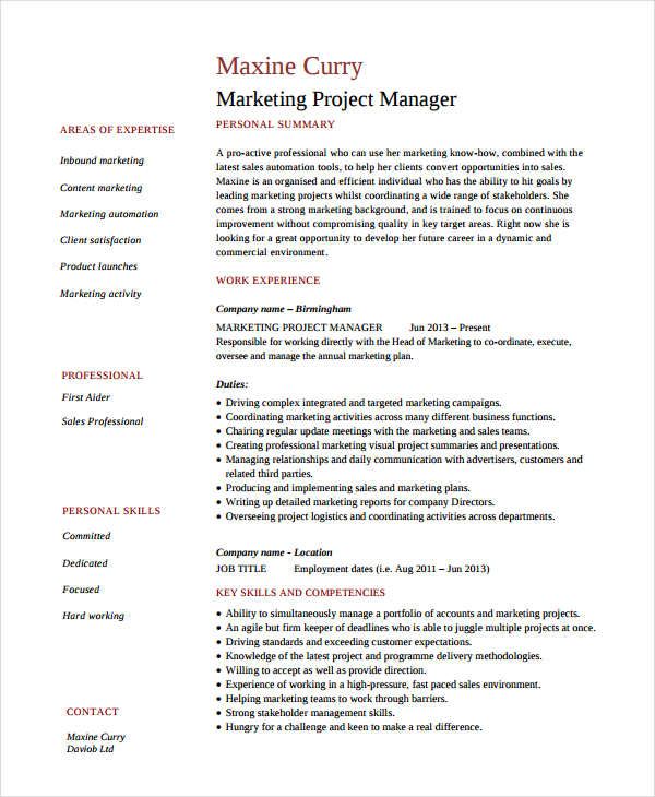 Marketing Manager Cv Objective