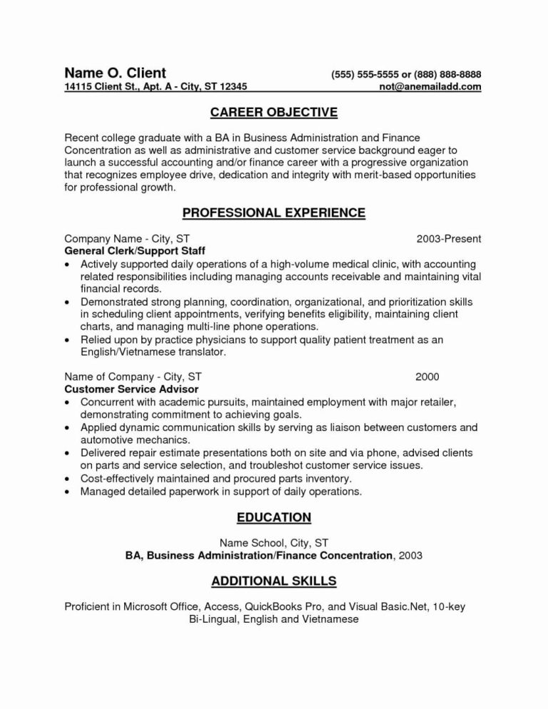 Entry Level Resume Objective Examples