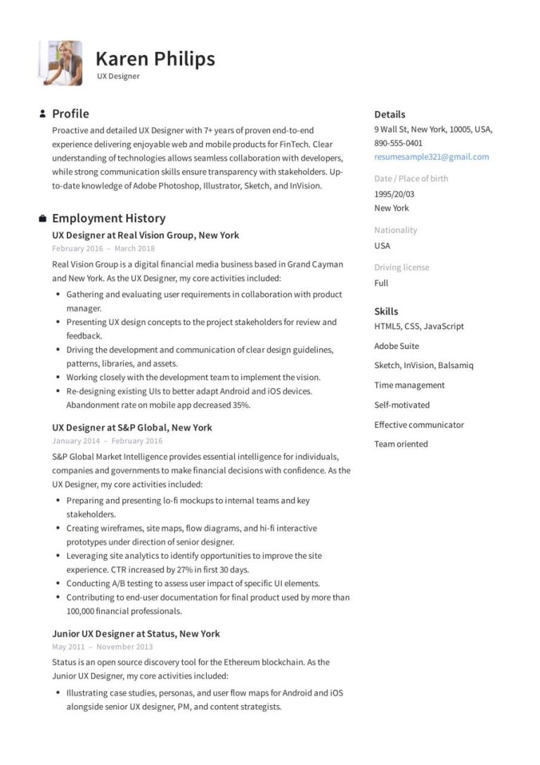 Ux Design Resume Examples