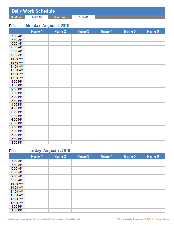 Sample Employee Schedule Sheet