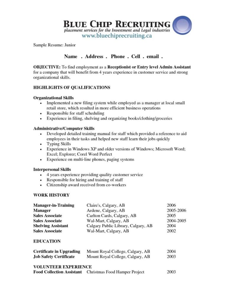 Receptionist Cv Sample