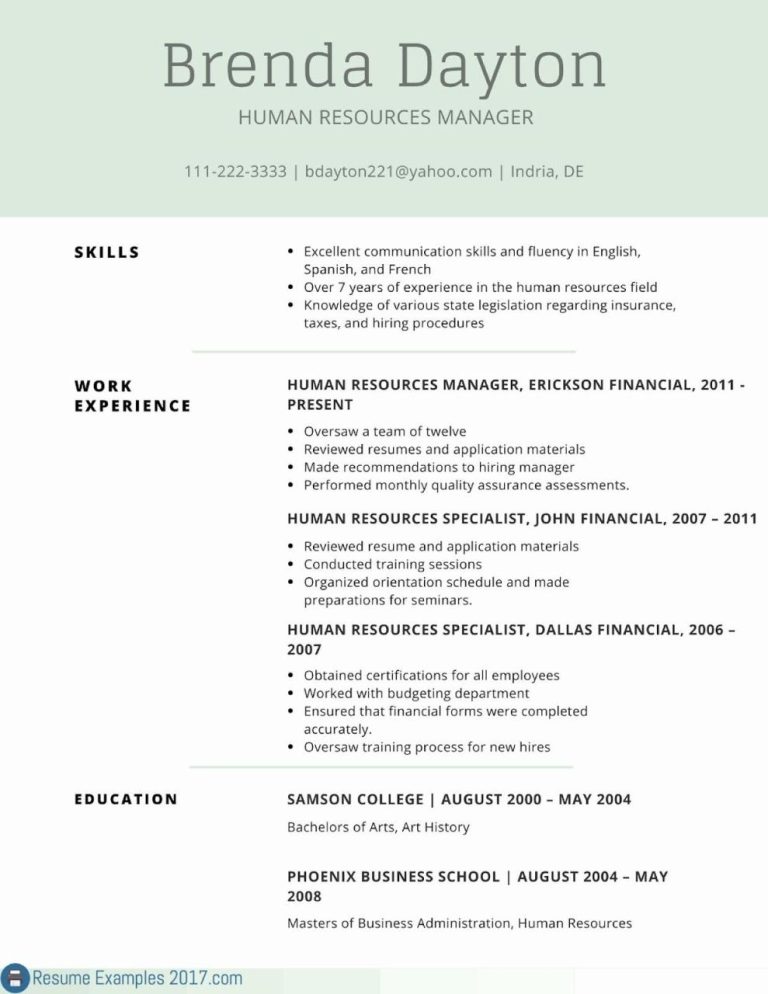 Hr Resume Examples 2019