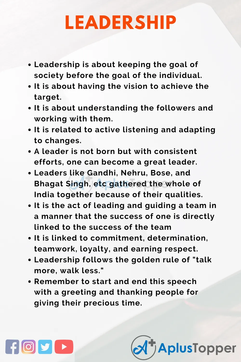 Leadership Skills Speech Examples