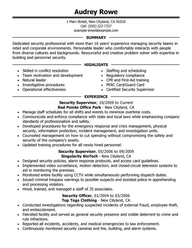 Supervisor Resume Summary