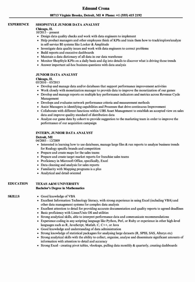 Data Analyst Internship Resume Examples