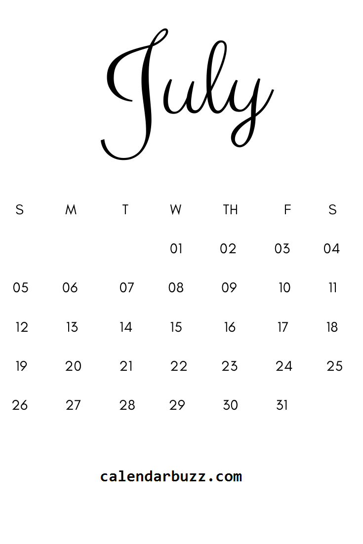 July Calendar 2020 Design