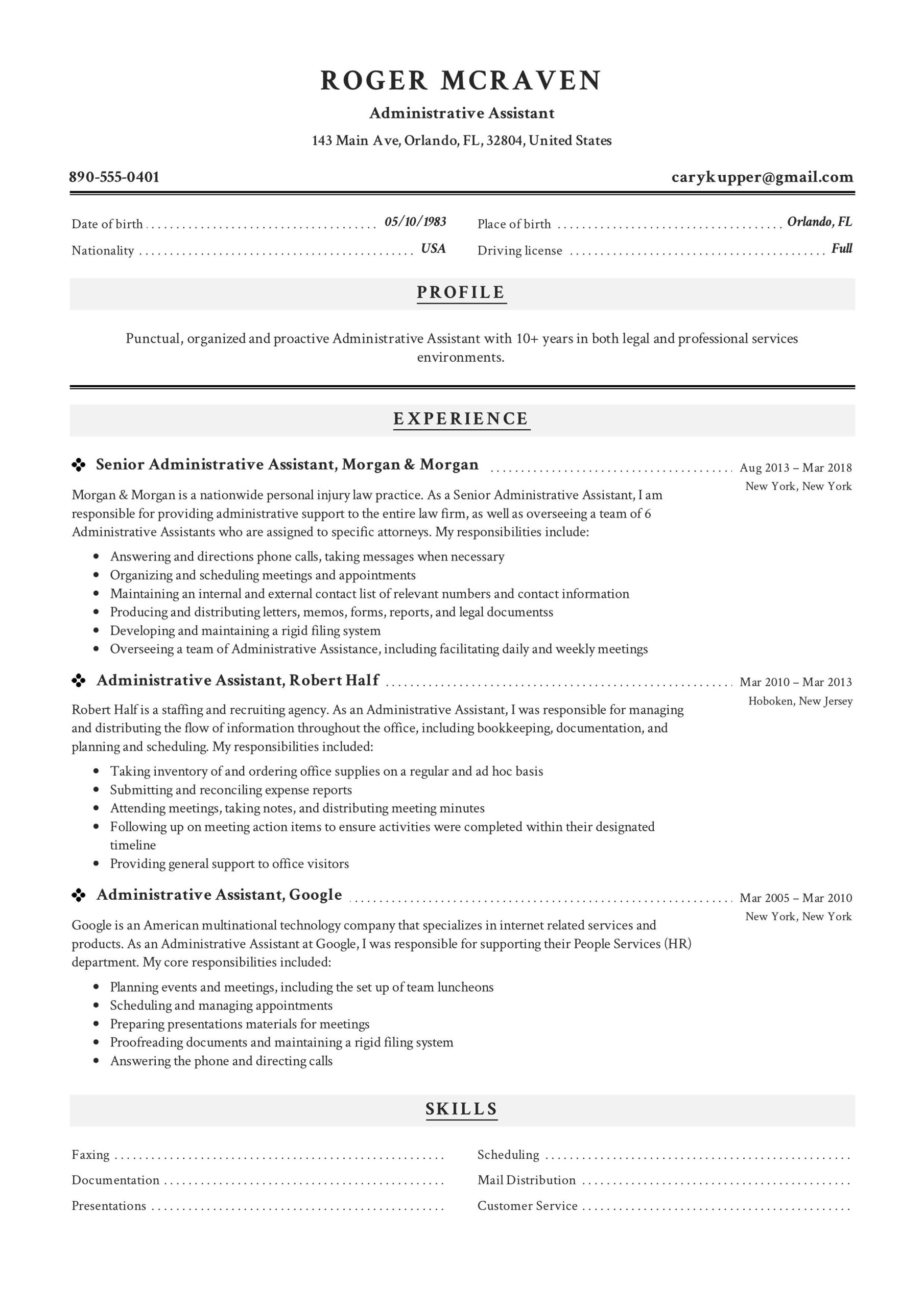 Administrative Assistant Resume Examples 2018