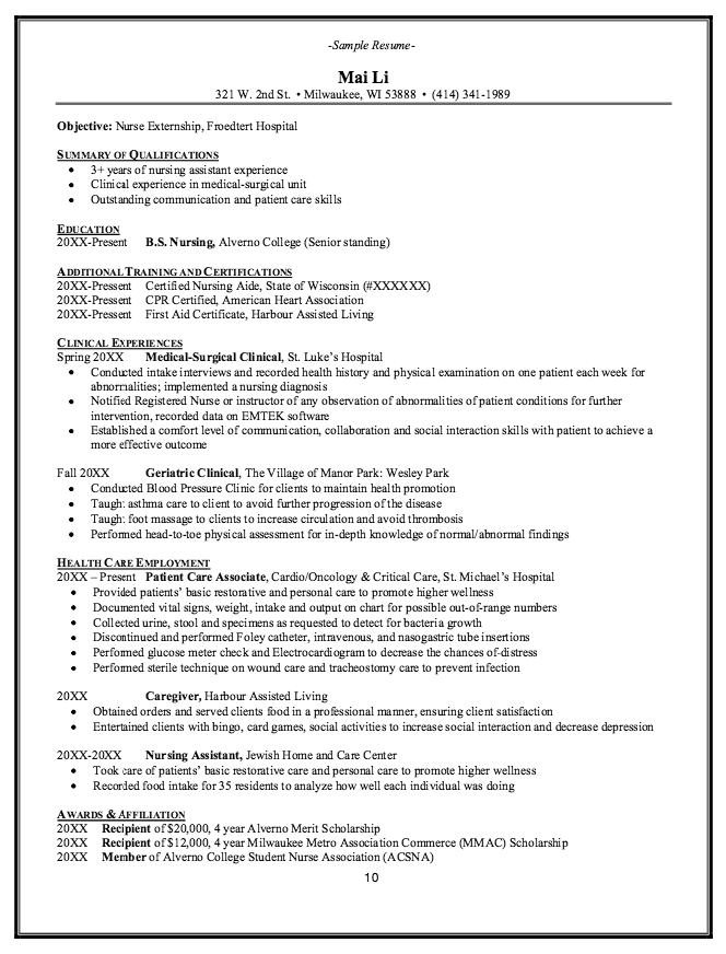 Med Surg Rn Resume One Year Experience