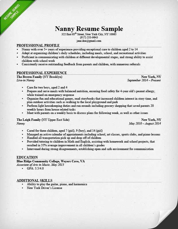 Best Nanny Resume Sample
