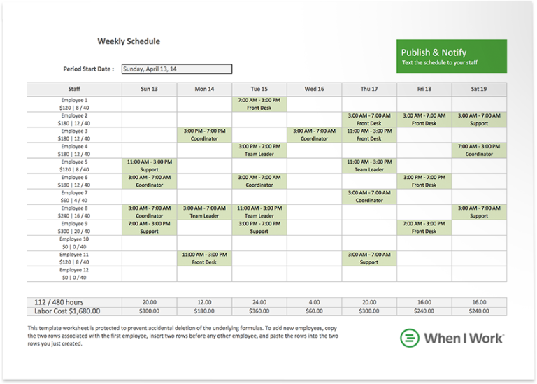 Sample Employee Schedule Excel