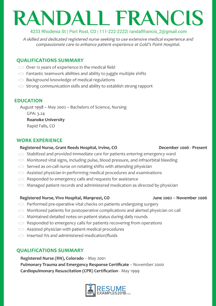 Rn Resume Examples 2020