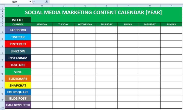 Social Media Calendar Example