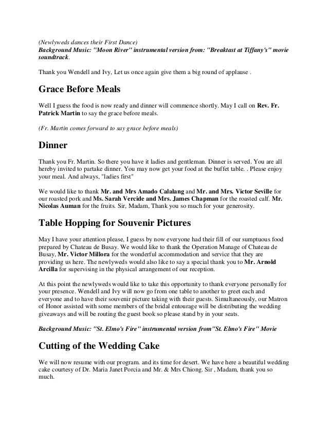 sample script for emcee in wedding reception