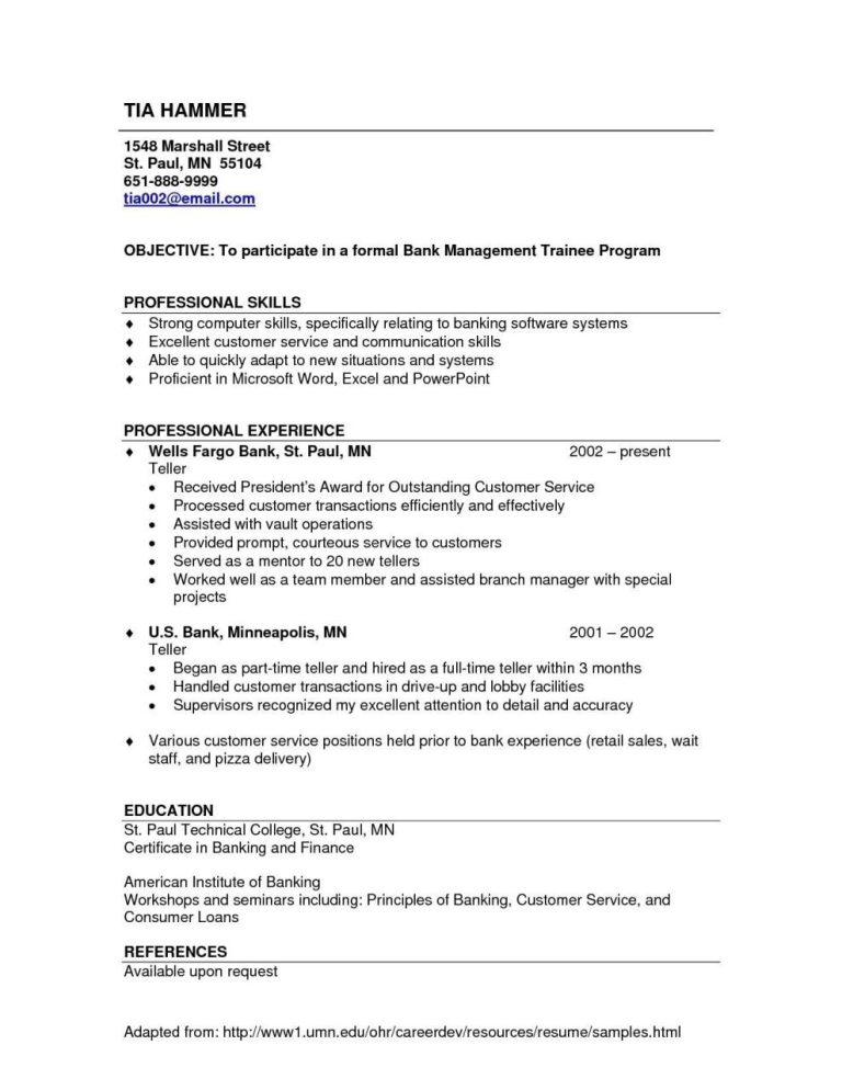 Sample Resume For Bank Jobs With No Experience