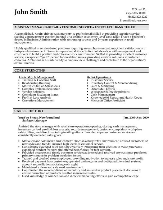 Retail Assistant Experience Resume