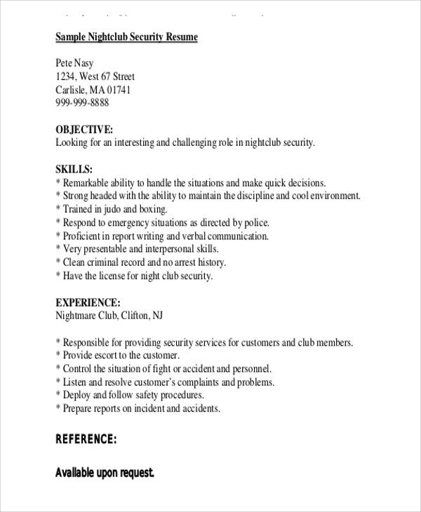 Security Guard Resume Doc