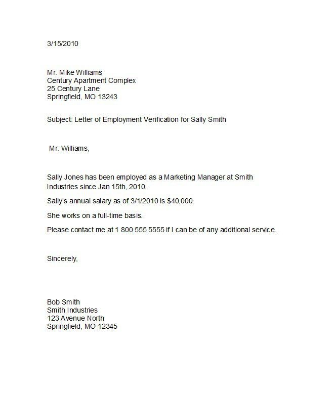 Letter Sample For Employment Verification