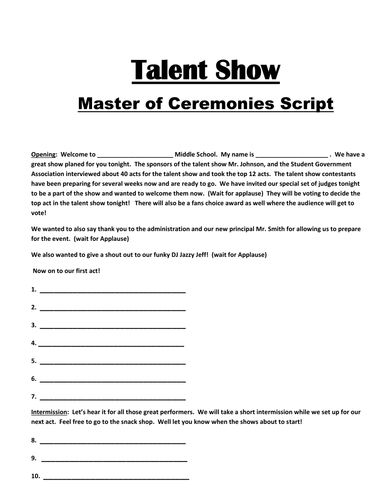 Mc Script For Elementary Talent Show