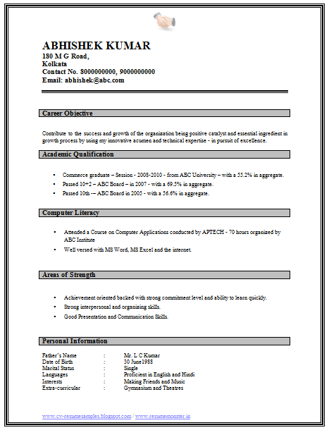 Resume Writing Examples For Freshers