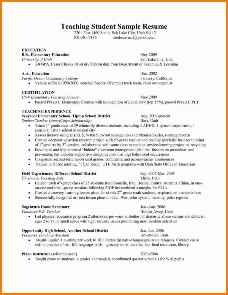Sample Resume For Teachers Assistant In Daycare Center