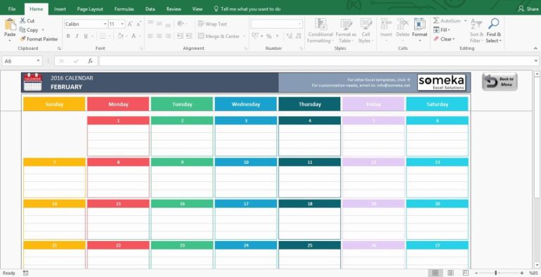 Calendar Layout Excel