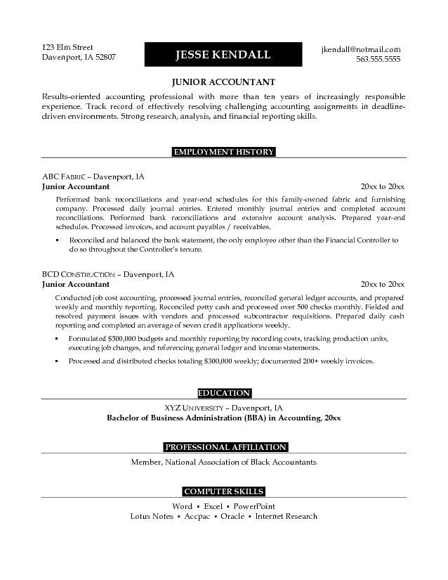 Junior Accountant Resume Example