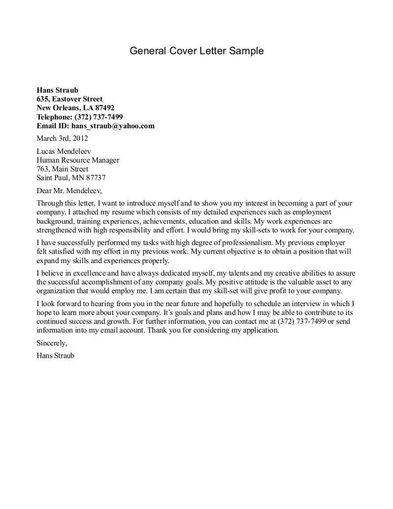 General Cover Letter Template