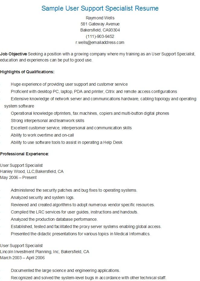 It Support Specialist Resume