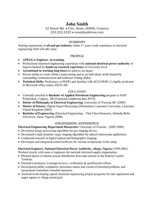 Electrical Engineering Resume Templates
