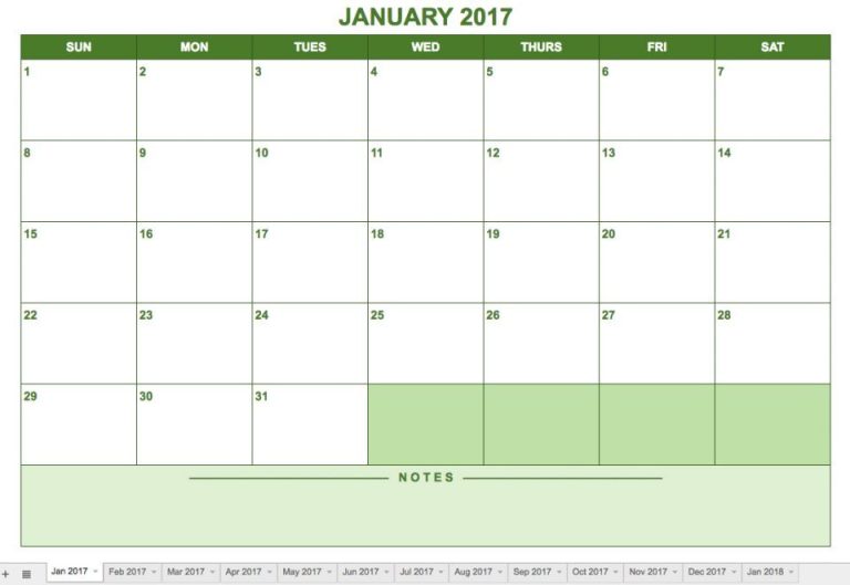 2021 Calendar Templates Google Sheets