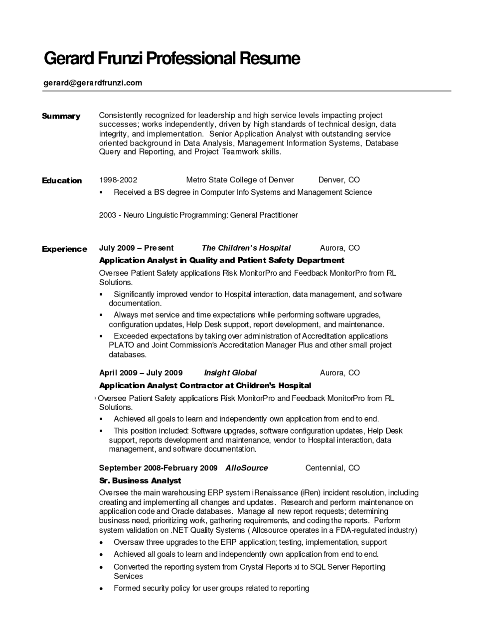 general beginner summary for resume