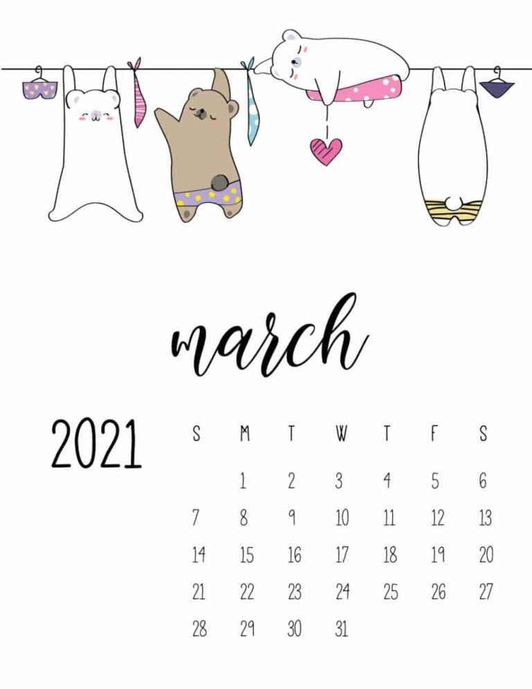 March 2021 Calendar Cute Design