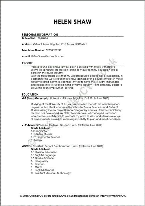 Example Of An Excellent Cv Uk