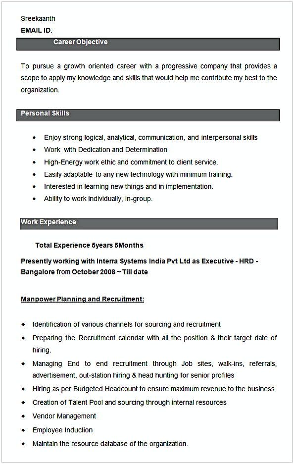 Hr Resume Sample For 5 Years Experience