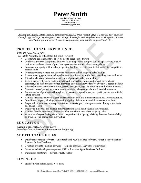 Real Estate Agent Resume Example