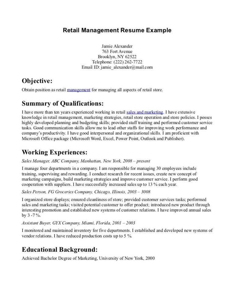Retail Resume Objective