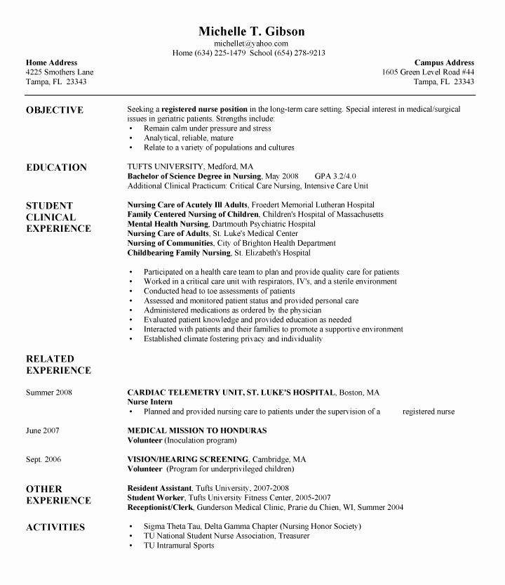 Nursing Resume Examples With Clinical Experience
