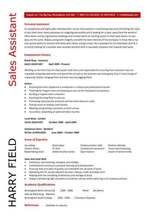 Retail Cv Examples For A Sales Assistant